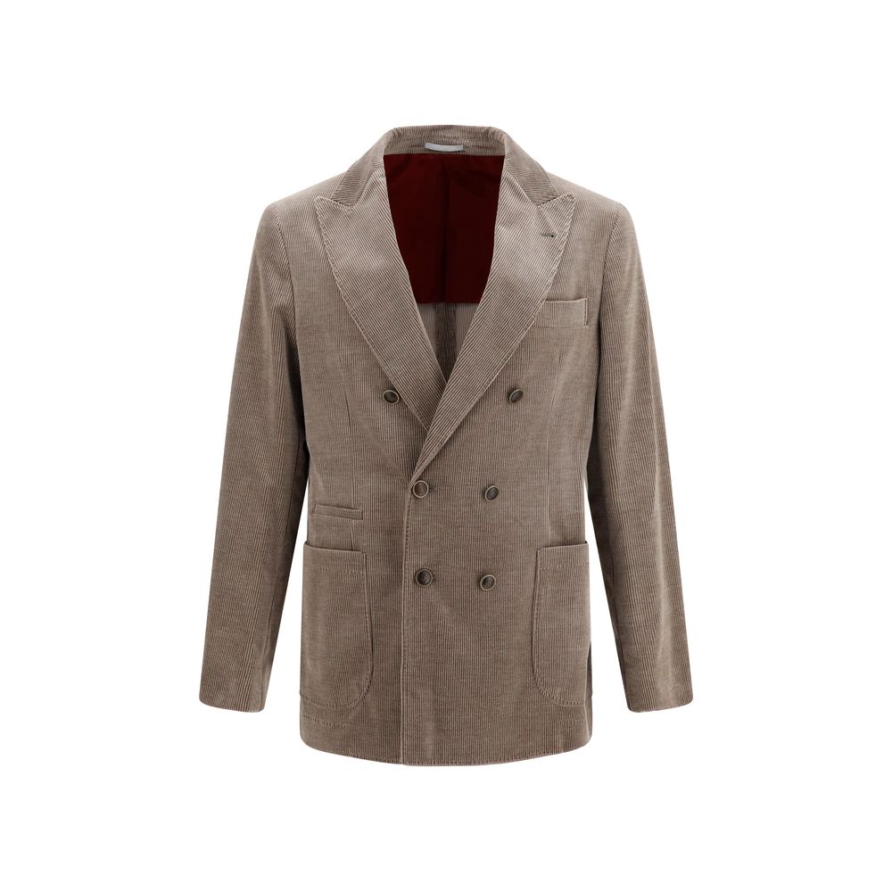 Double-Breasted Corduroy Blazer — Gray
