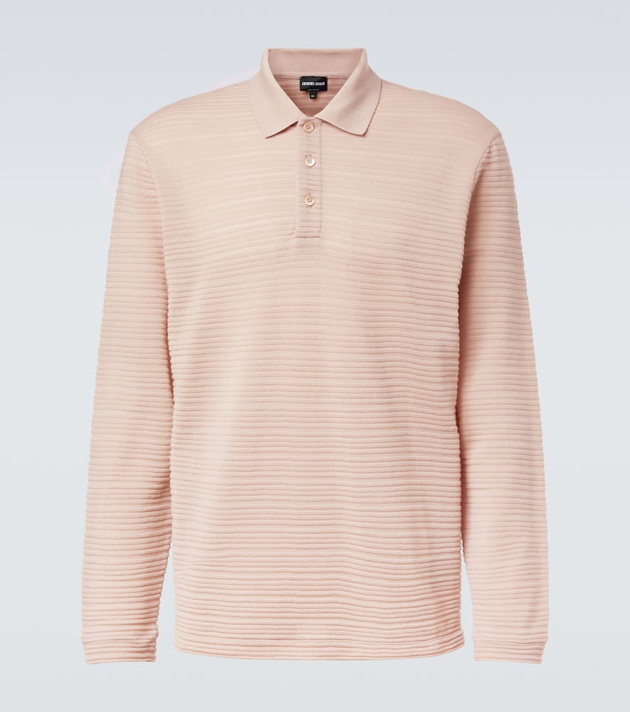 Striped virgin wool jersey polo sweater