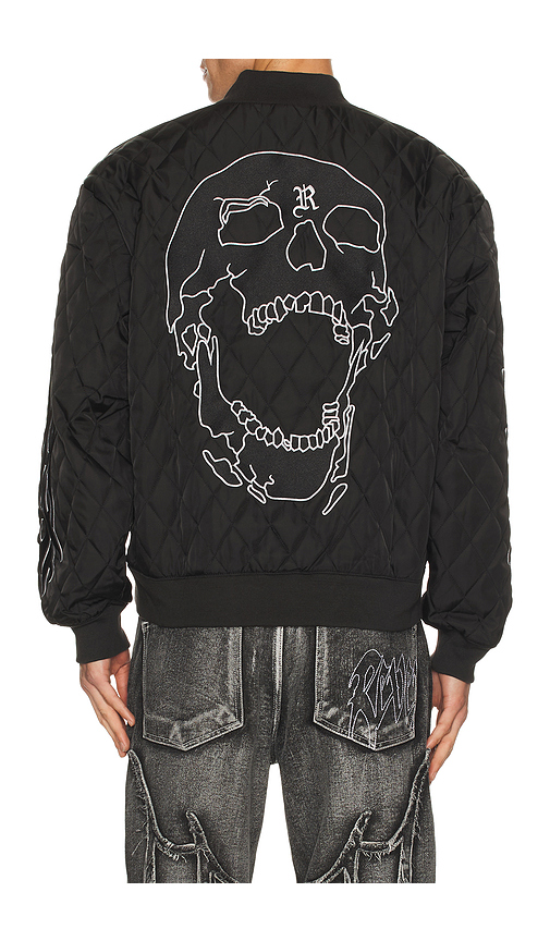 Revenge Skull Logo Quilted Bomber Jacket in Black. S. Also in