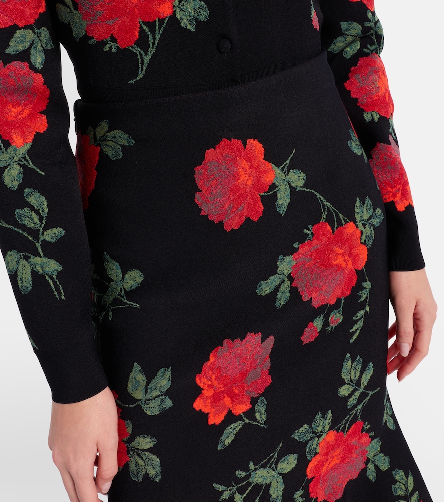 Floral jacquard midi skirt