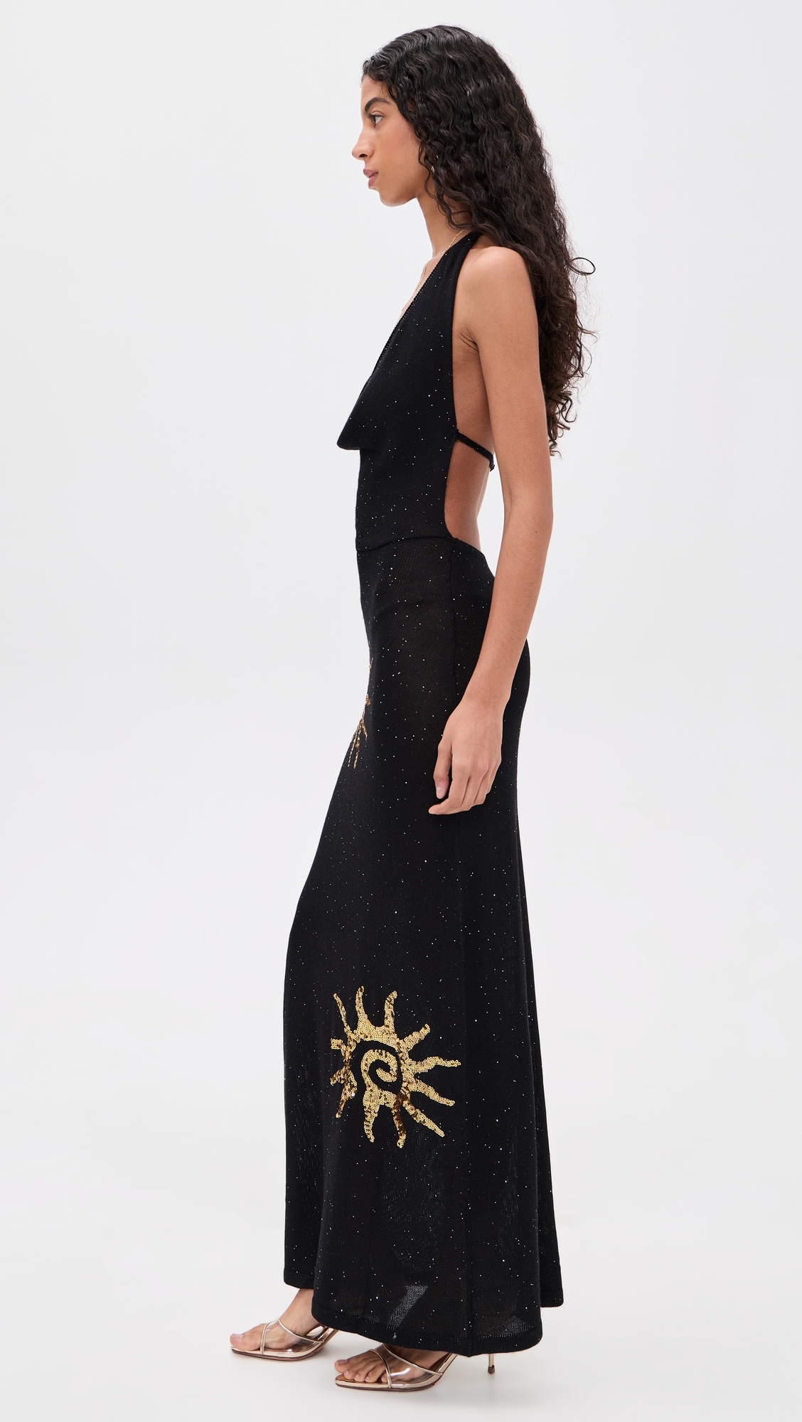 Yasmina Plunge Cowl Knit Maxi Dress Black