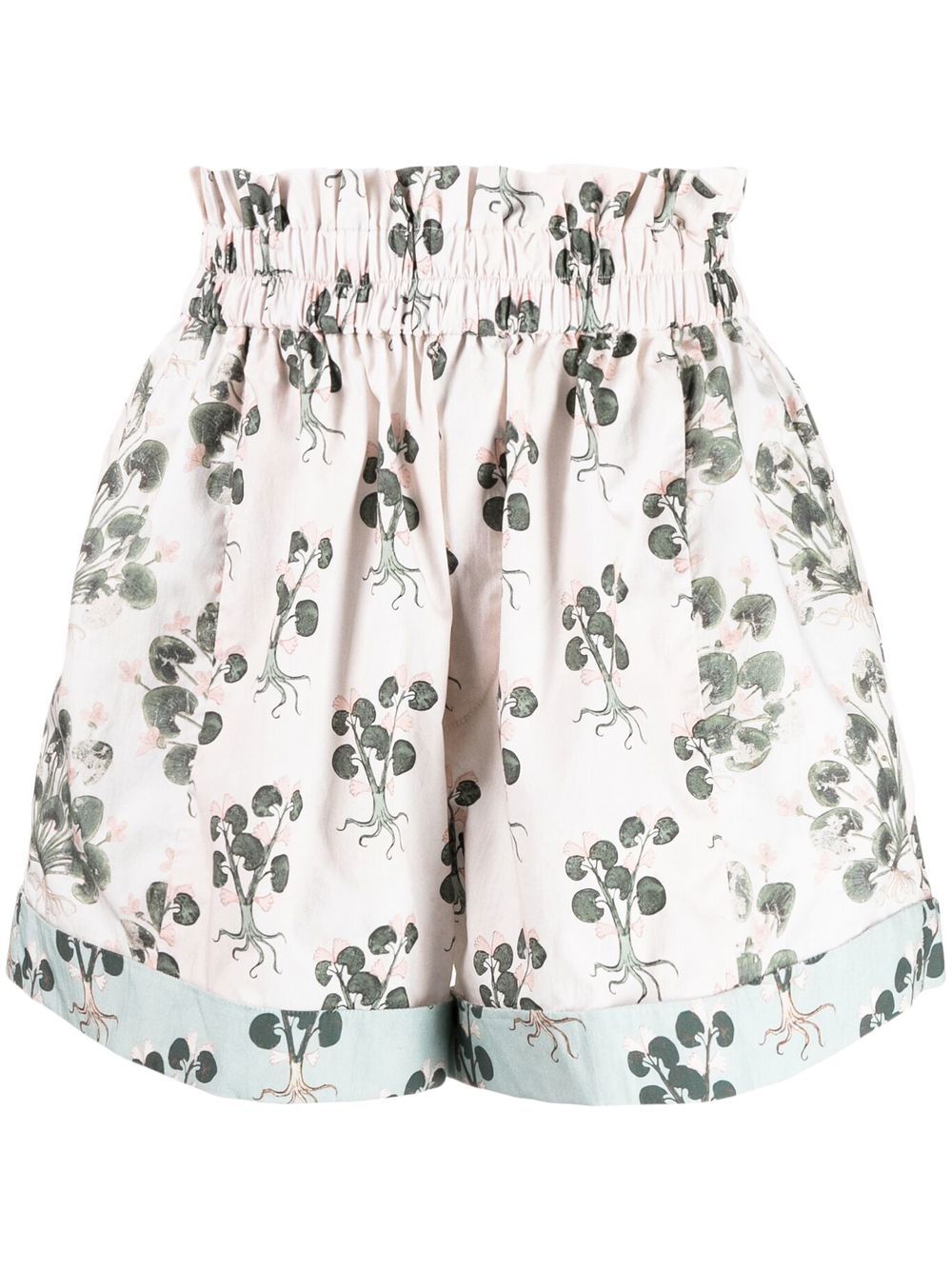 Floral-print smocked-waist shorts - Green