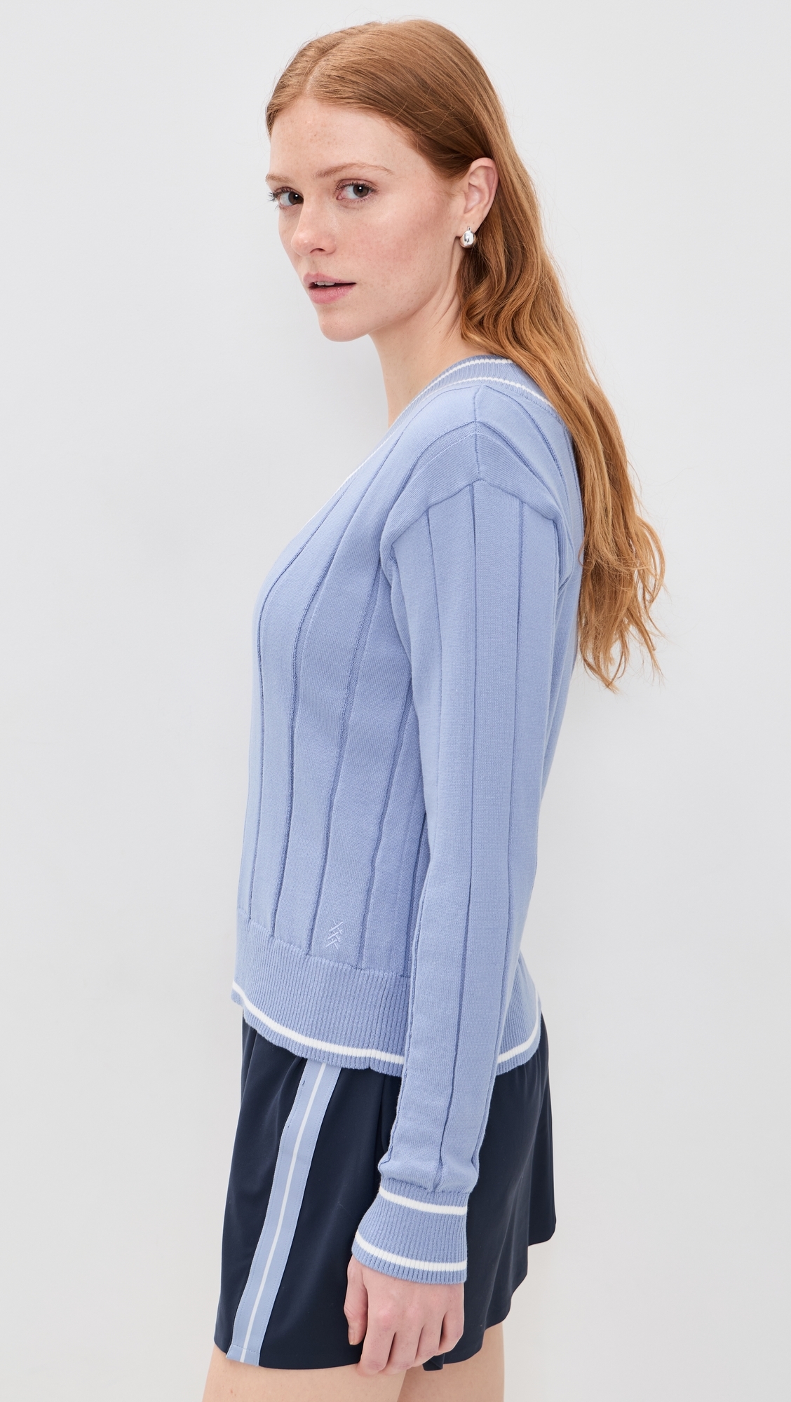 Varsity Cable Knit Sweater Hydrangea Blue