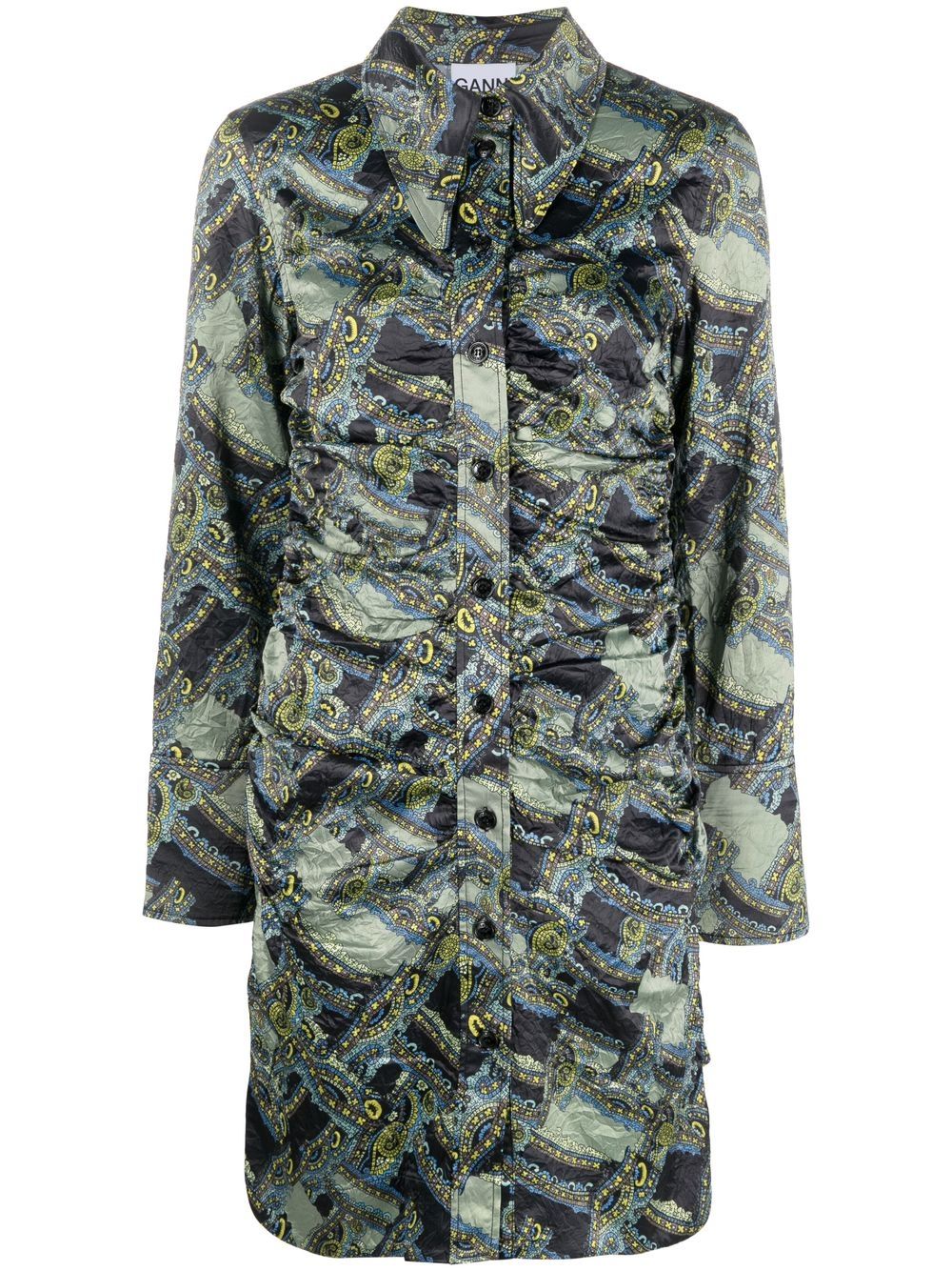 Paisley-print button-up dress - Green