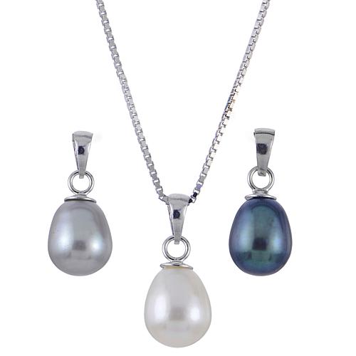 Imperial Pearls Dyed Black and Gray Cultured Pearl Pendants w/Chain