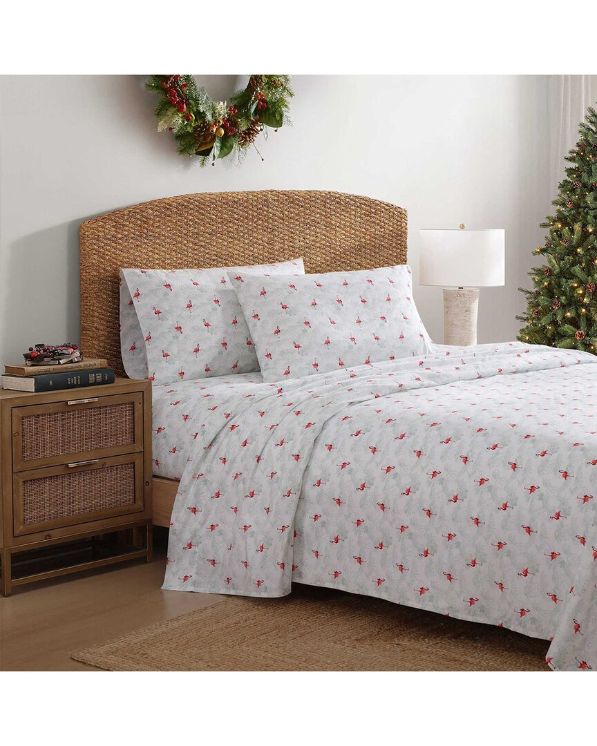 Flamingo Santa 100% Cotton Percale Sheet Set