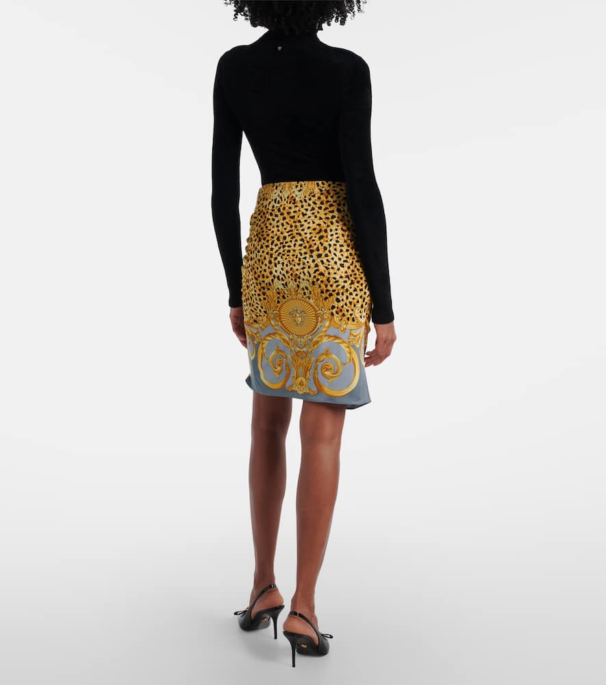 Printed gathered jersey miniskirt