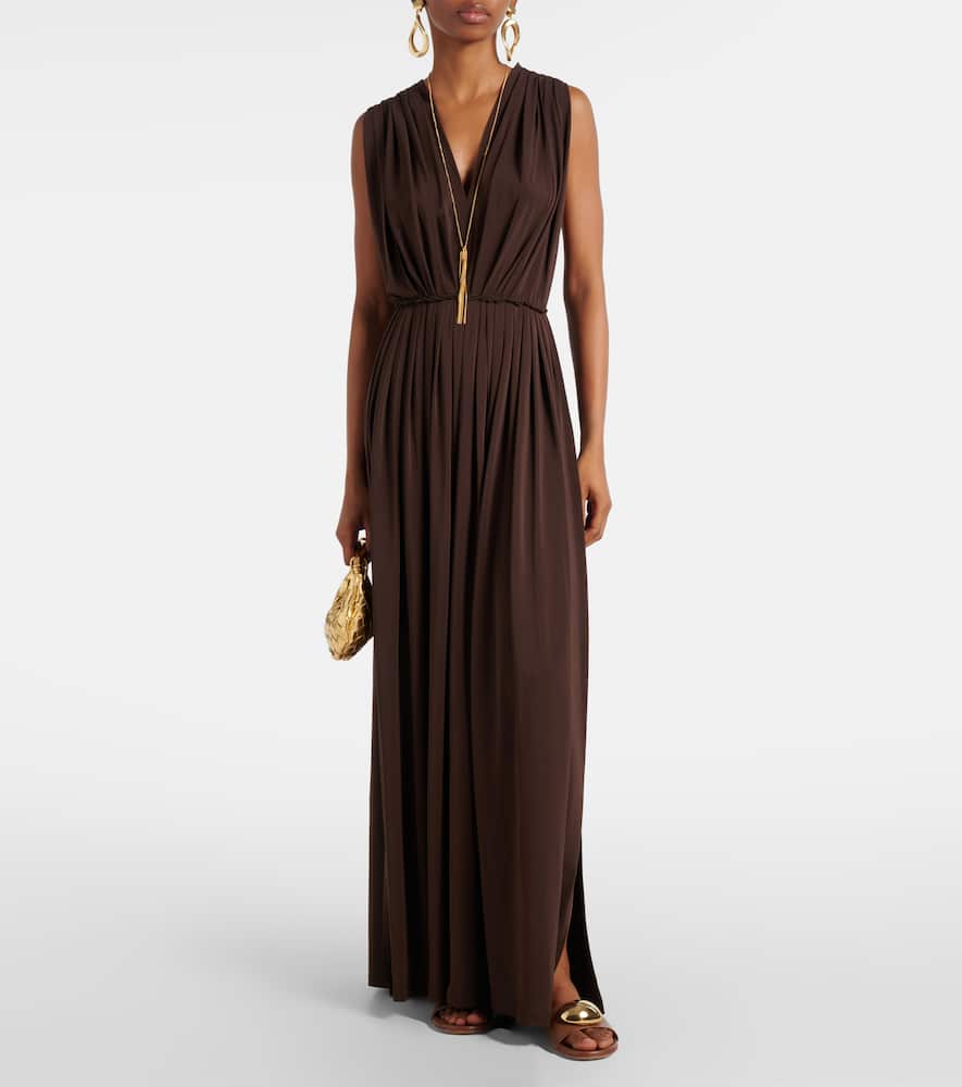 Pleated gathered maxi dress