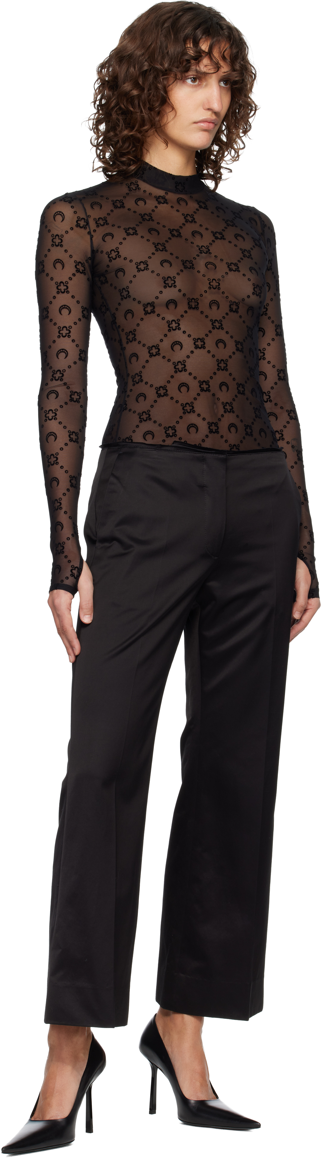 Black Moonogram Mesh Flock Second Skin Top