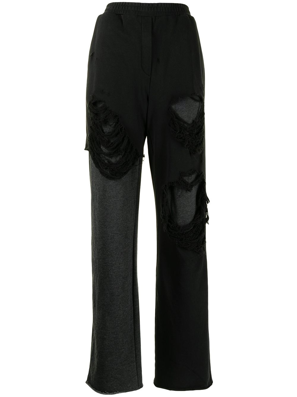 Distressed layered wide leg trousers - Black