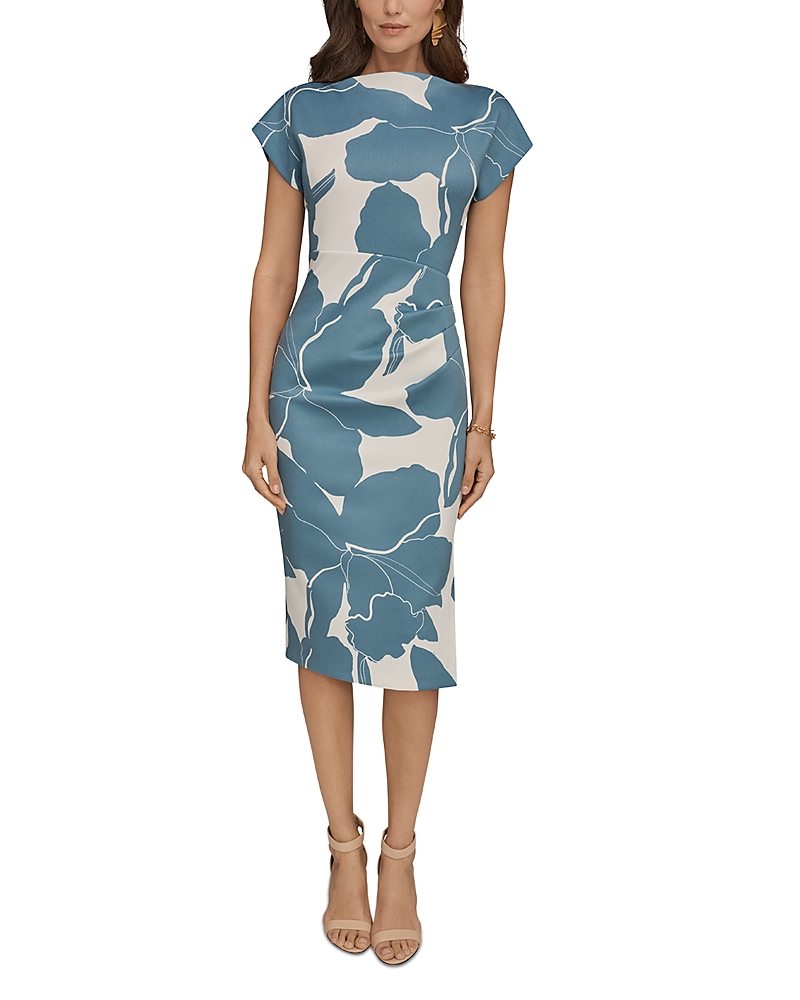 Printed Scuba Boat Neck Sheath Dress