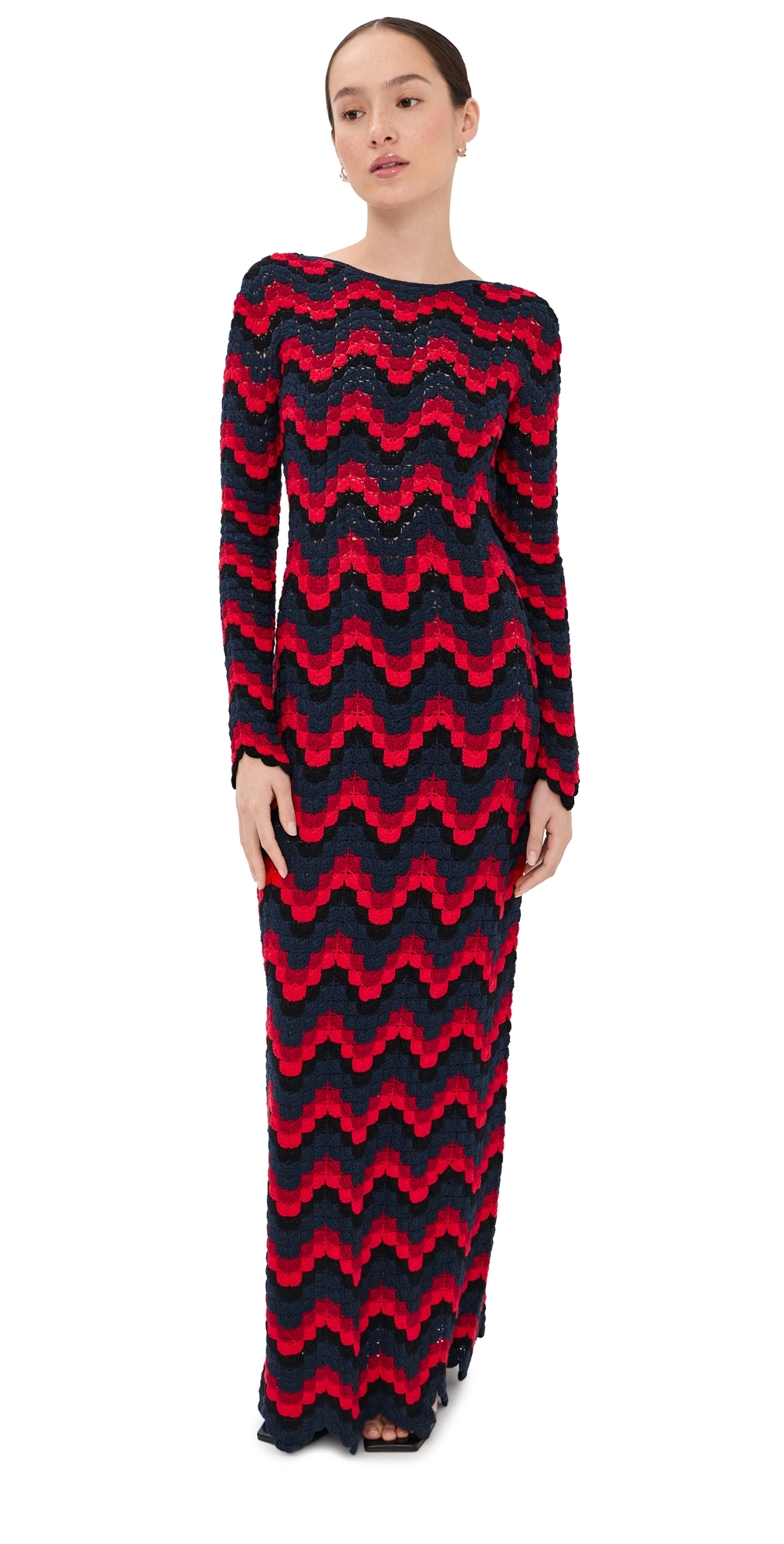 Ursula Crochet Maxi Dress RED / NAVY