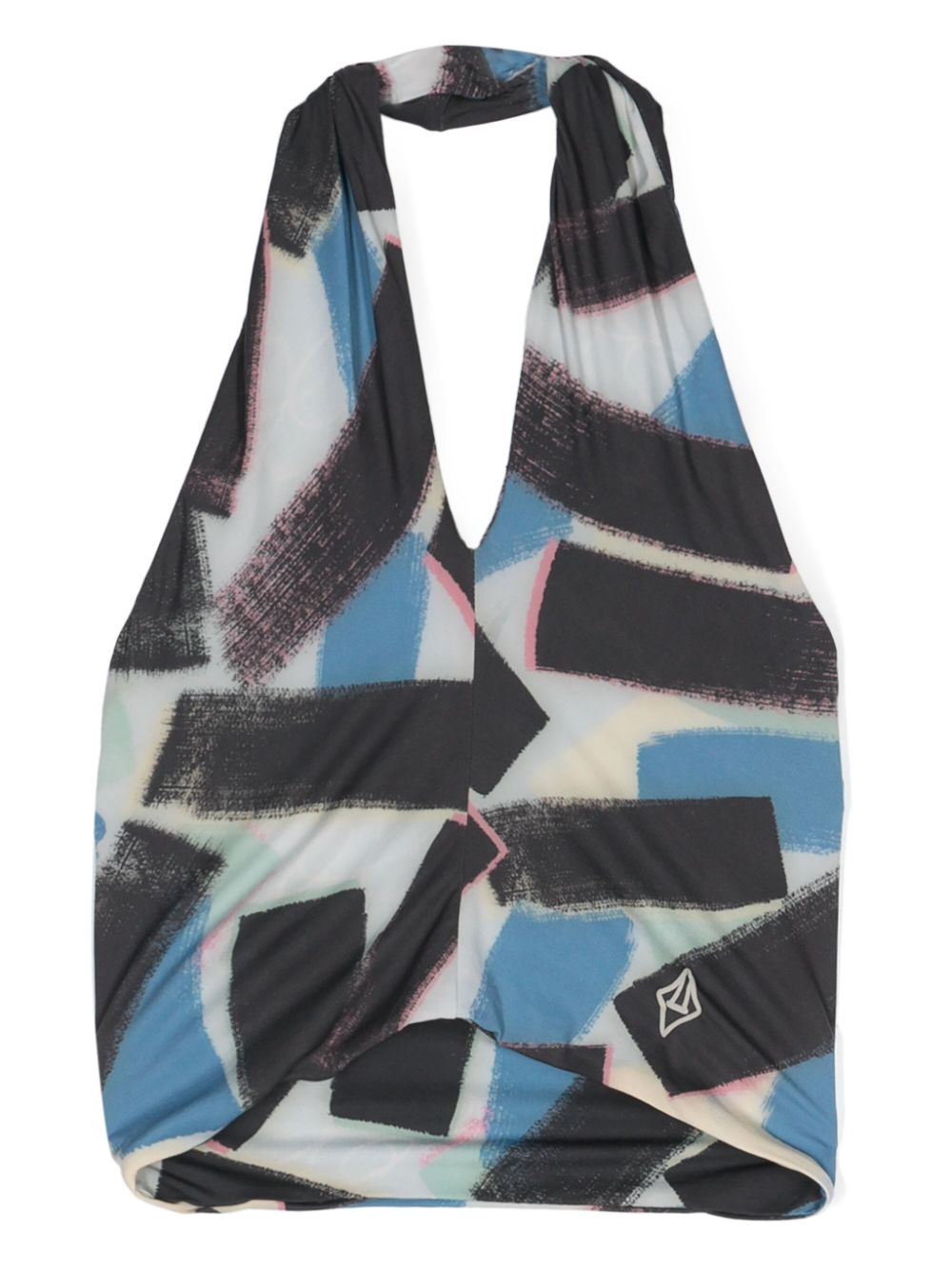 Duck abstract-print halterneck top - Blue