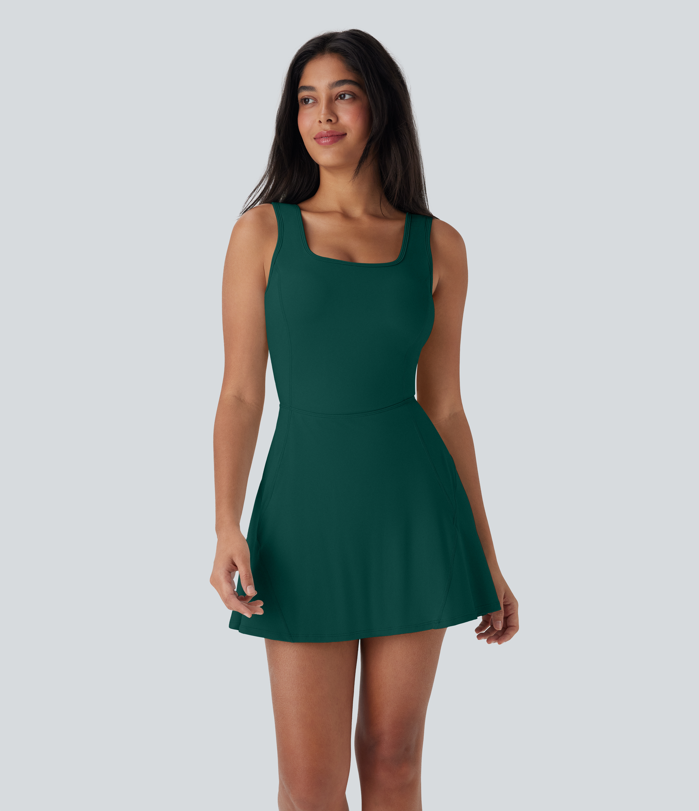 SoftlyZero™ Airy U Neck 2-in-1 Pocket Mini Cool Touch Dance Active Dress-Easy Peezy Workout Dress - Forest Biome