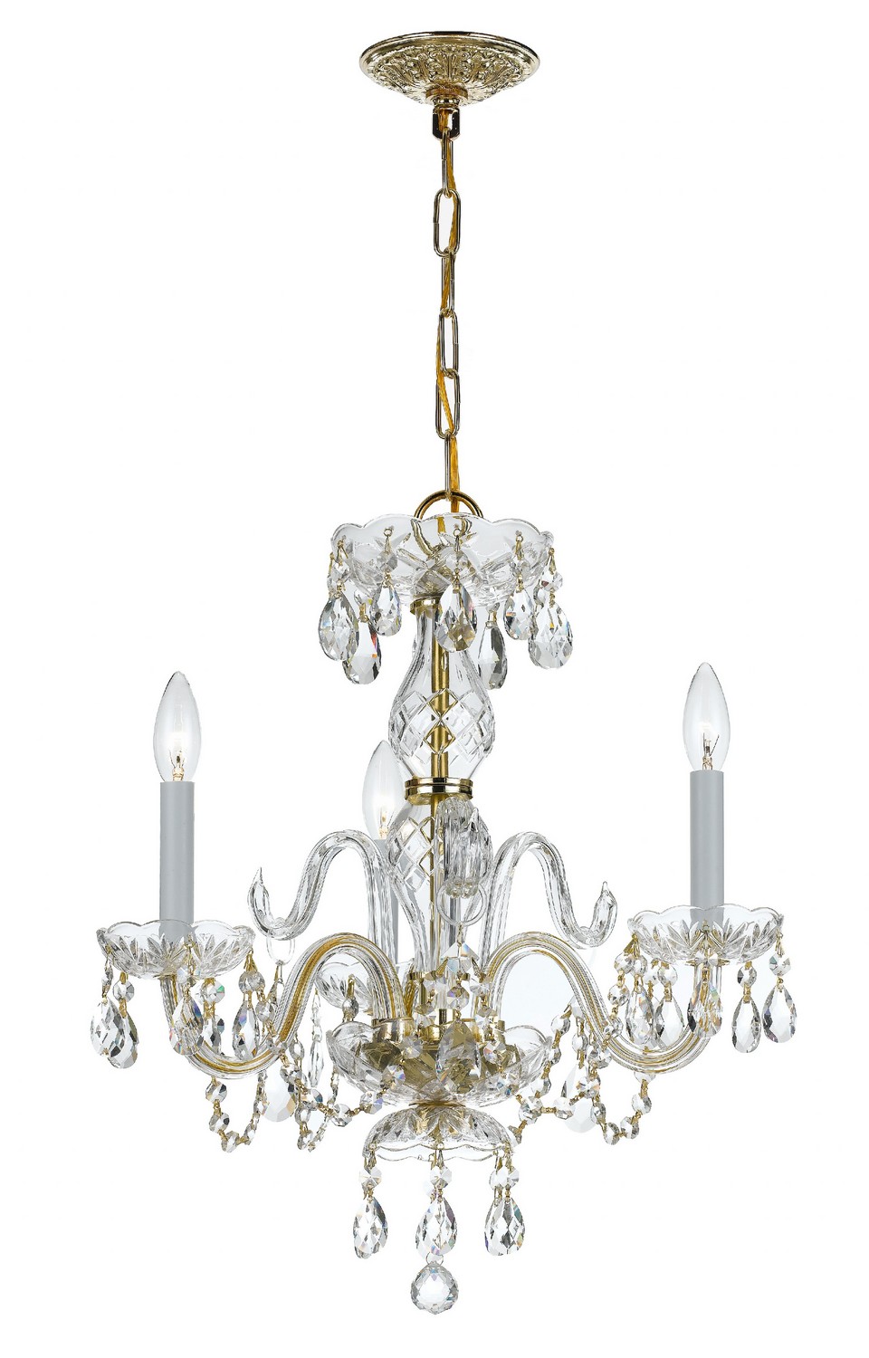 Polished Brass Three Light Mini Chandelier from the Traditional Crystal Collection