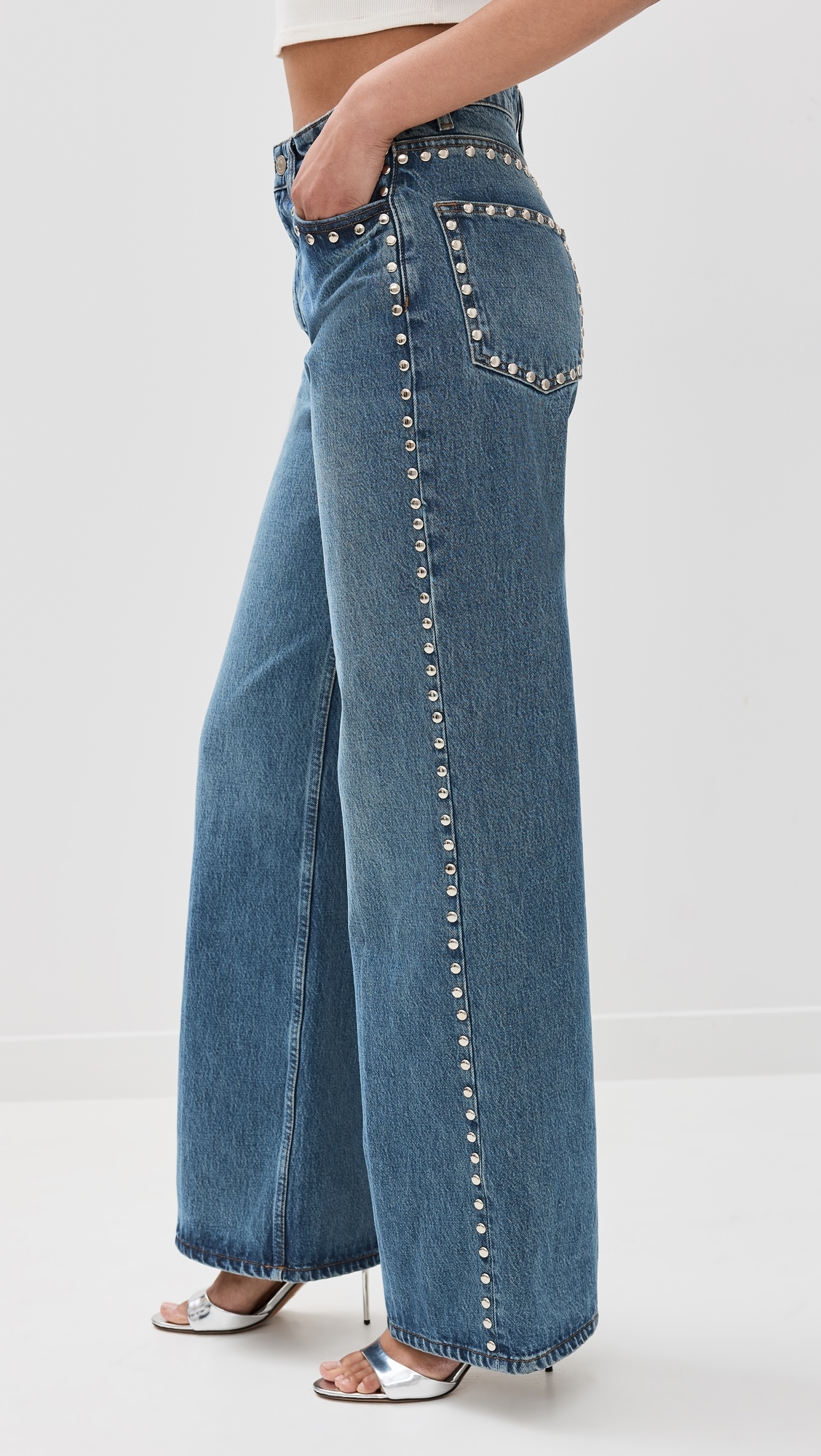 Cary High Rise Slouchy Wide Leg Jeans Chesapeake Studded