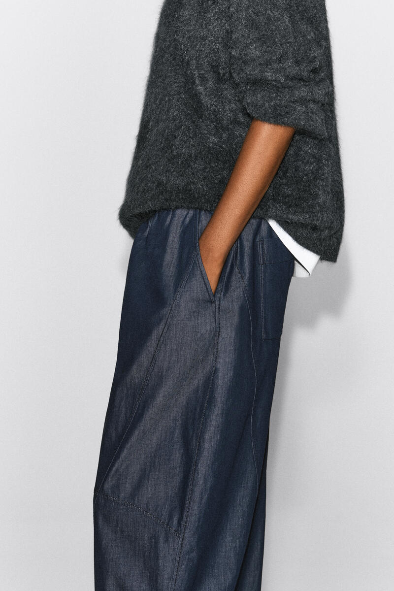 Elasticated Barrel-Leg Denim Pants