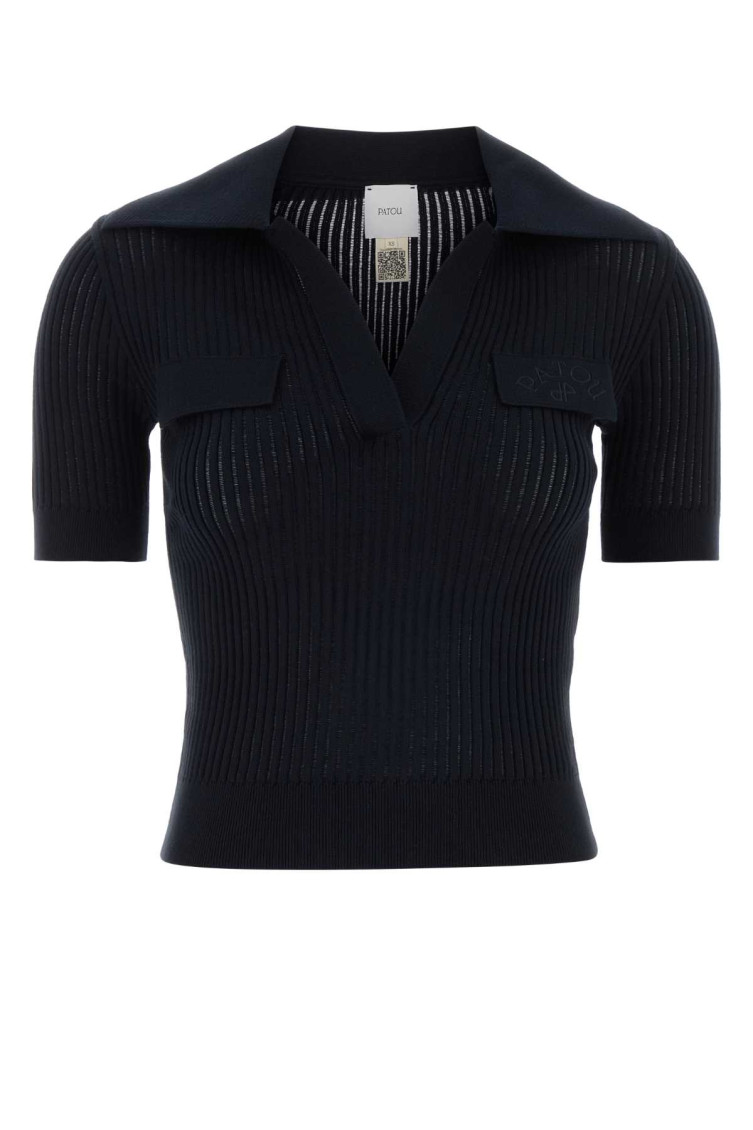 Patou - cotton polo shirt ribbed collar v neck