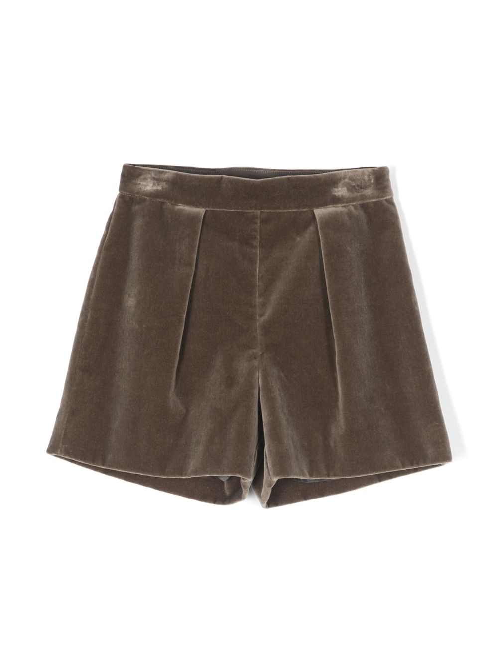 Pleat-detail velvet shorts - Brown
