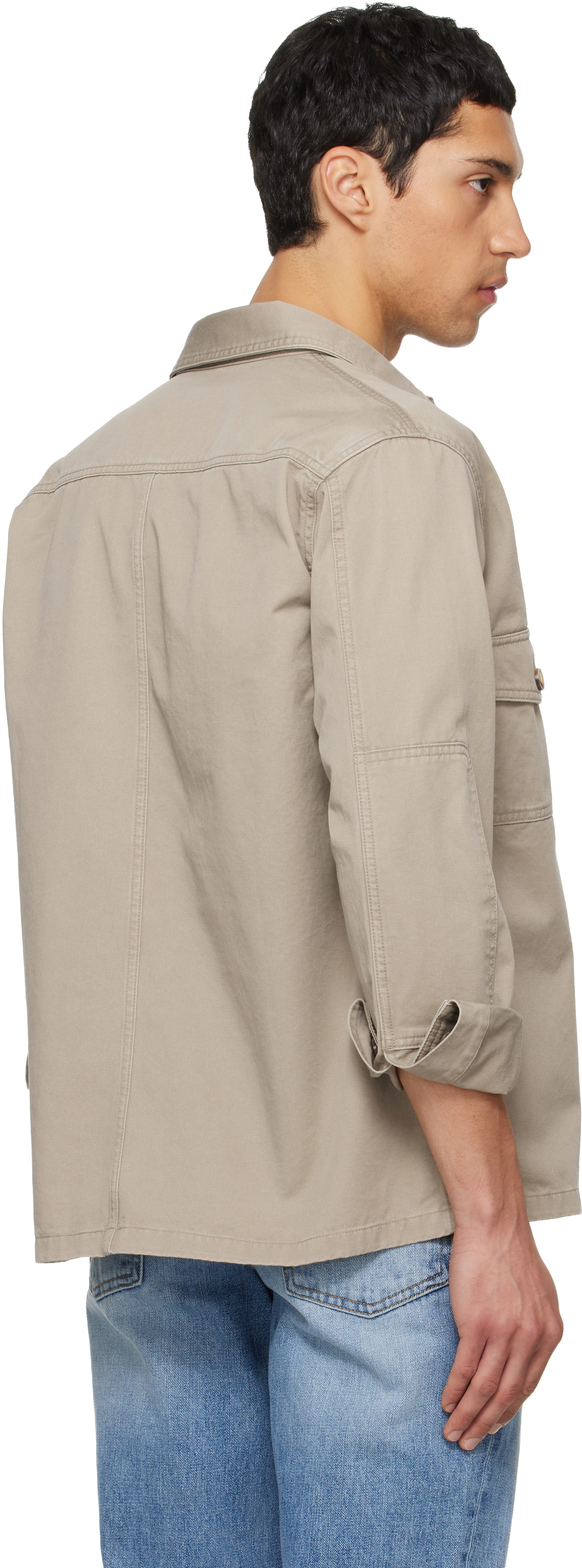 Beige Washed Cotton Twill Overshirt