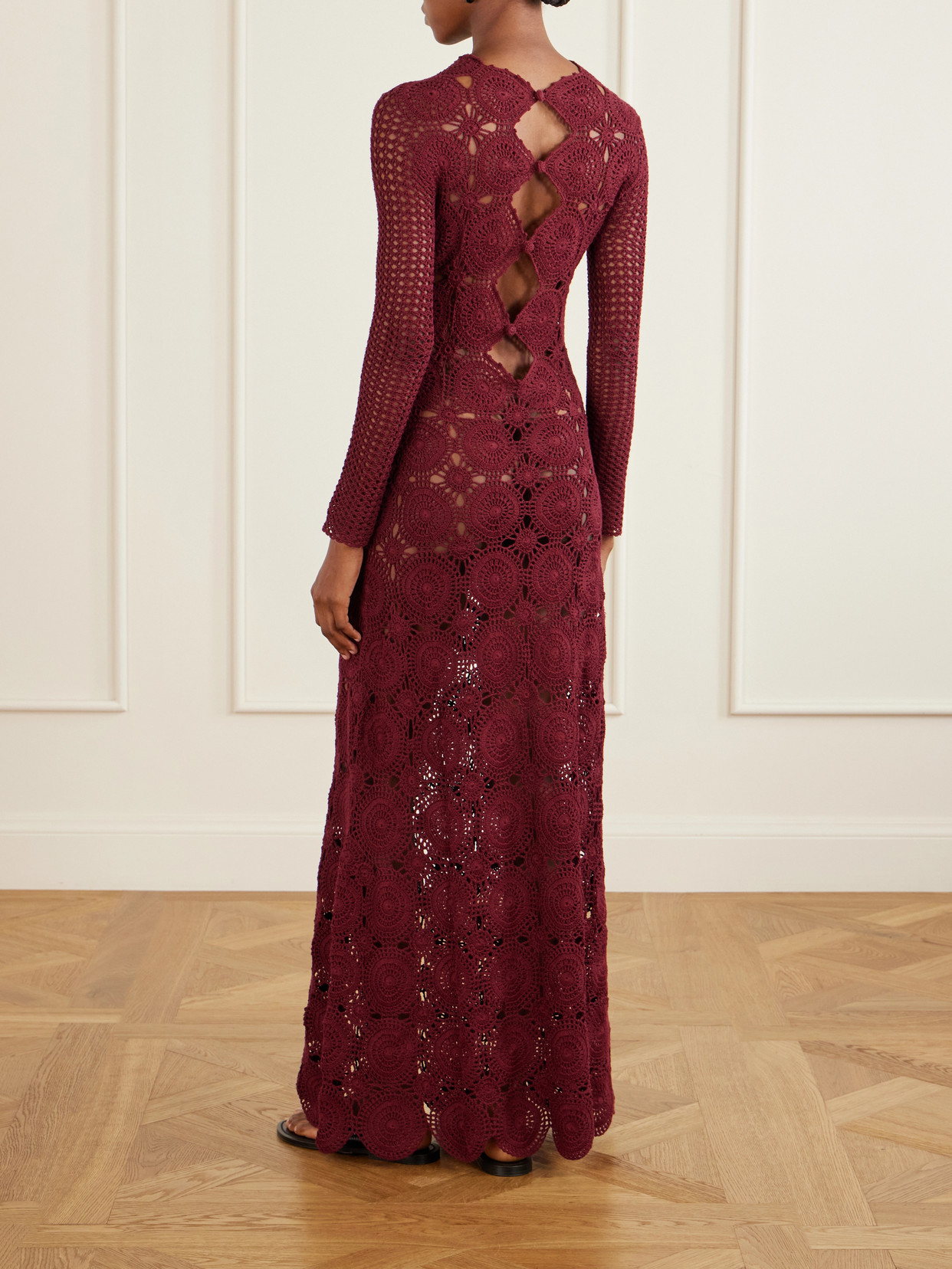 Siula Crocheted Cotton Maxi Dress - Burgundy