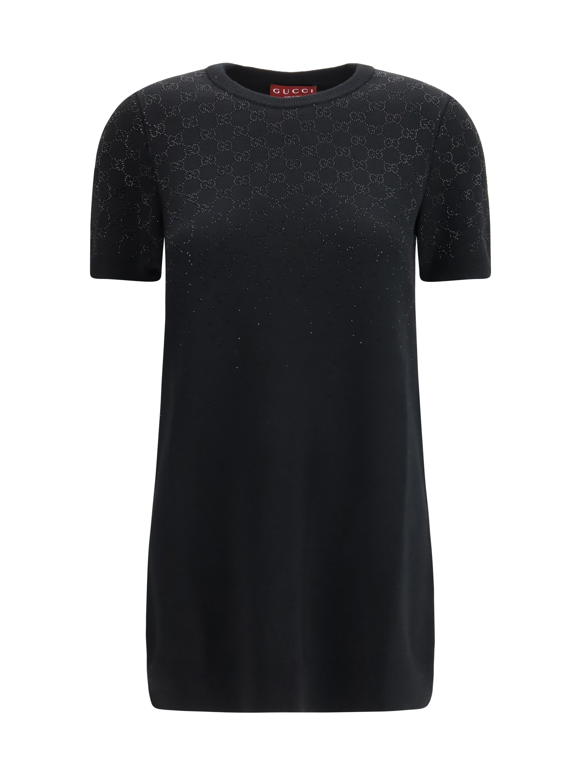 GG Crystal-Embellished Wool-Blend Mini Dress — Black