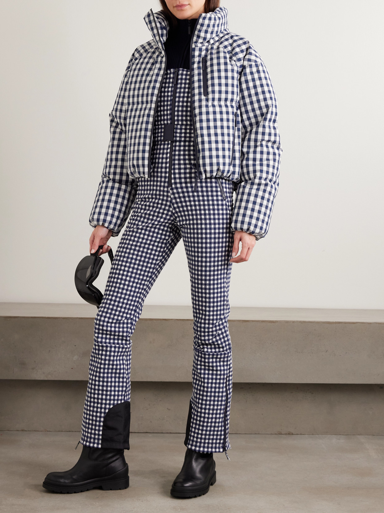 Cortina Cropped Gingham Quilted Down Ski Jacket - Blue