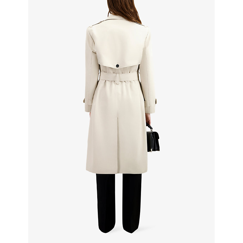 Womens Beige Notch-collar Double-breasted Cotton-blend Trench Coat