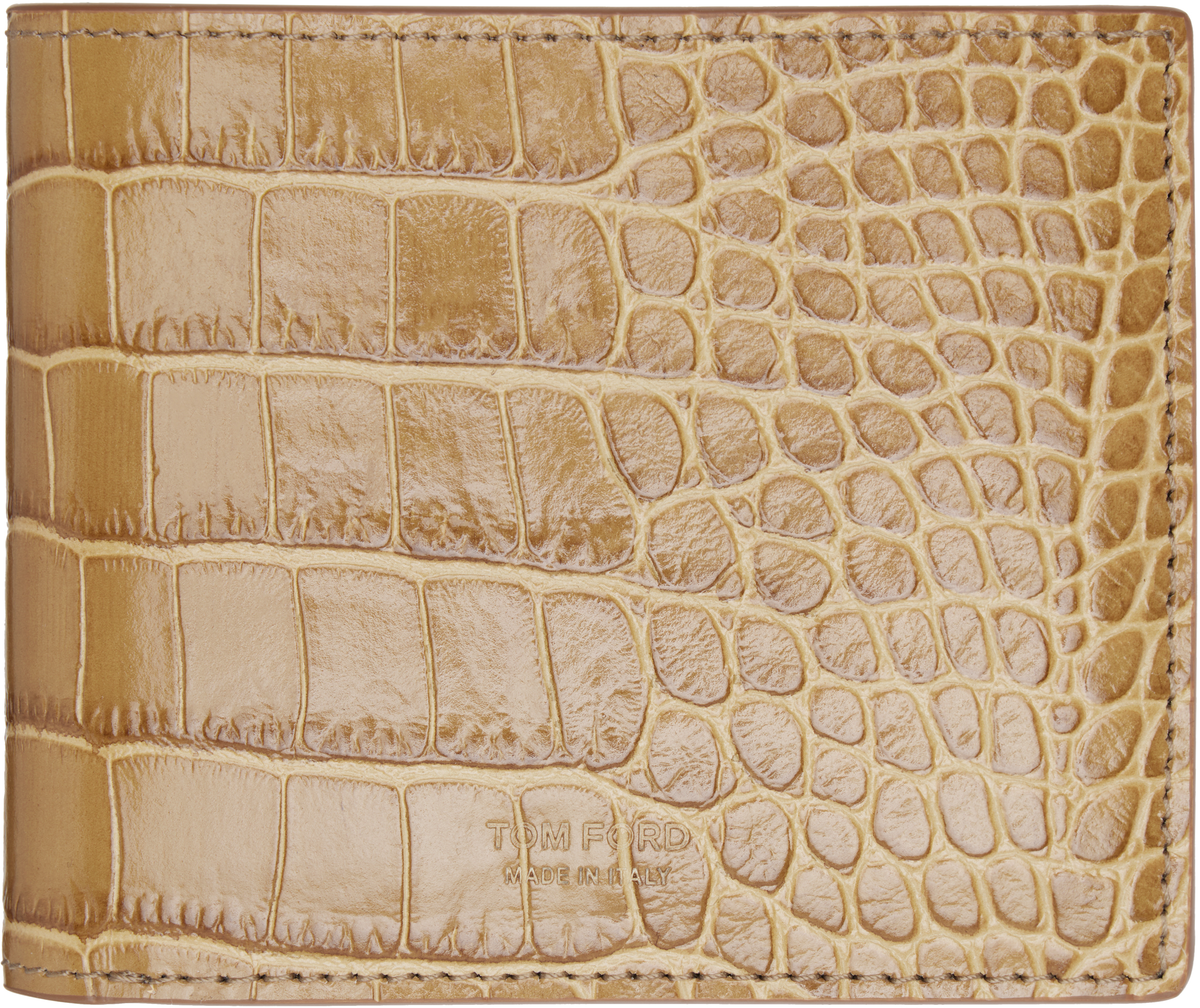 Tan Shiny Croc 'T Line' Classic Bifold Wallet
