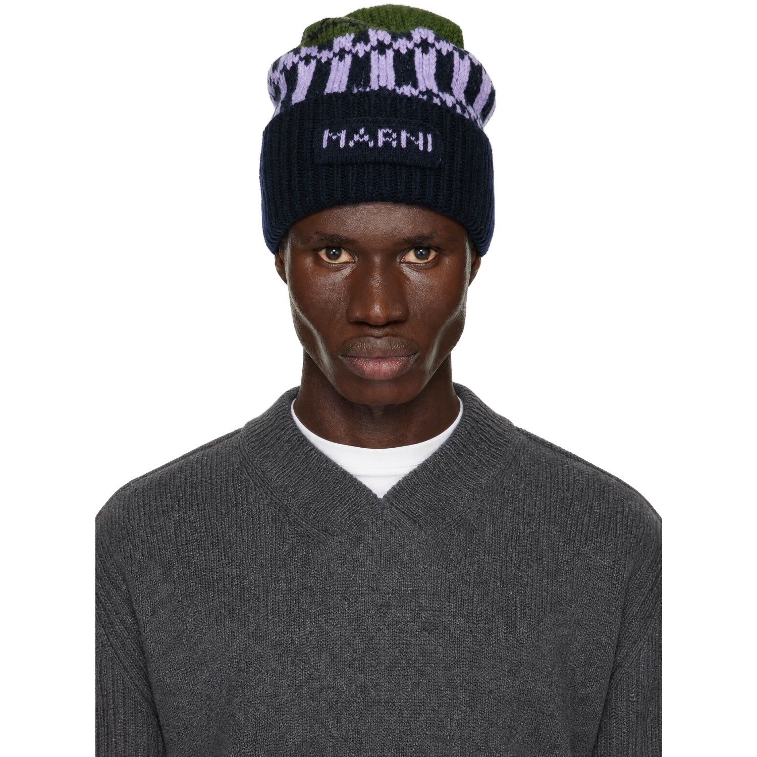Green & Navy Knit Wool Beanie