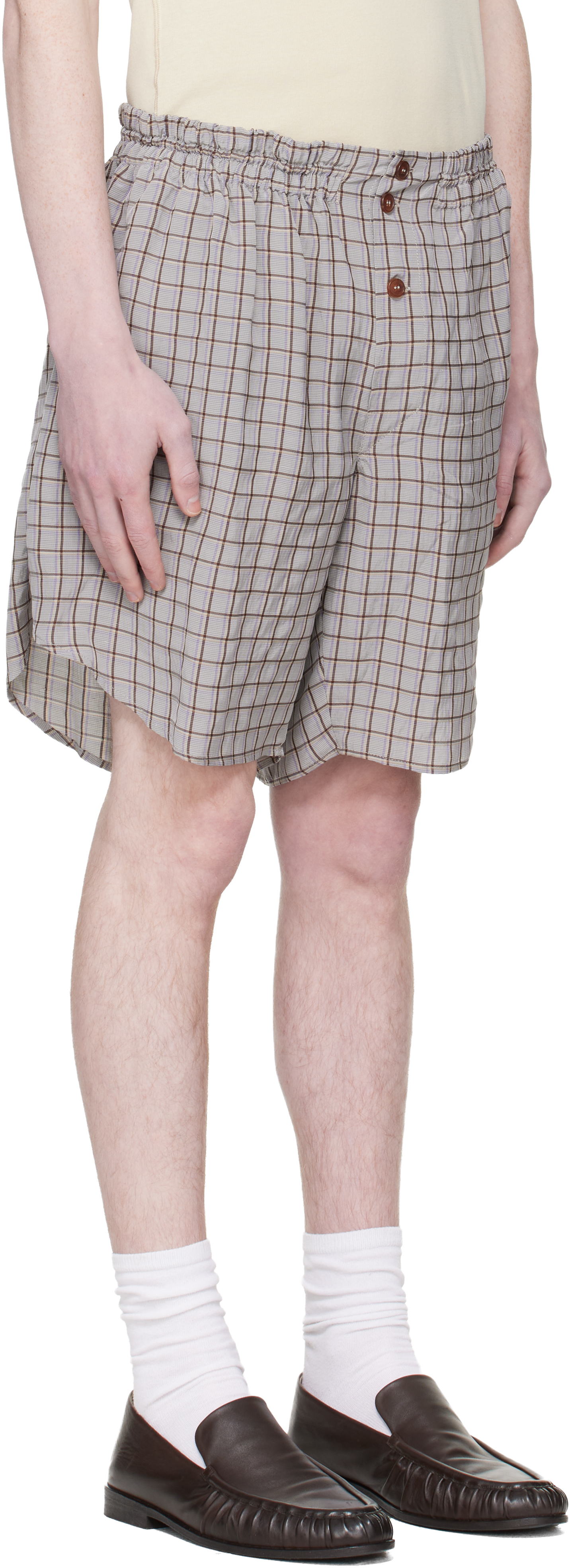 Gray & Brown Checked Shorts