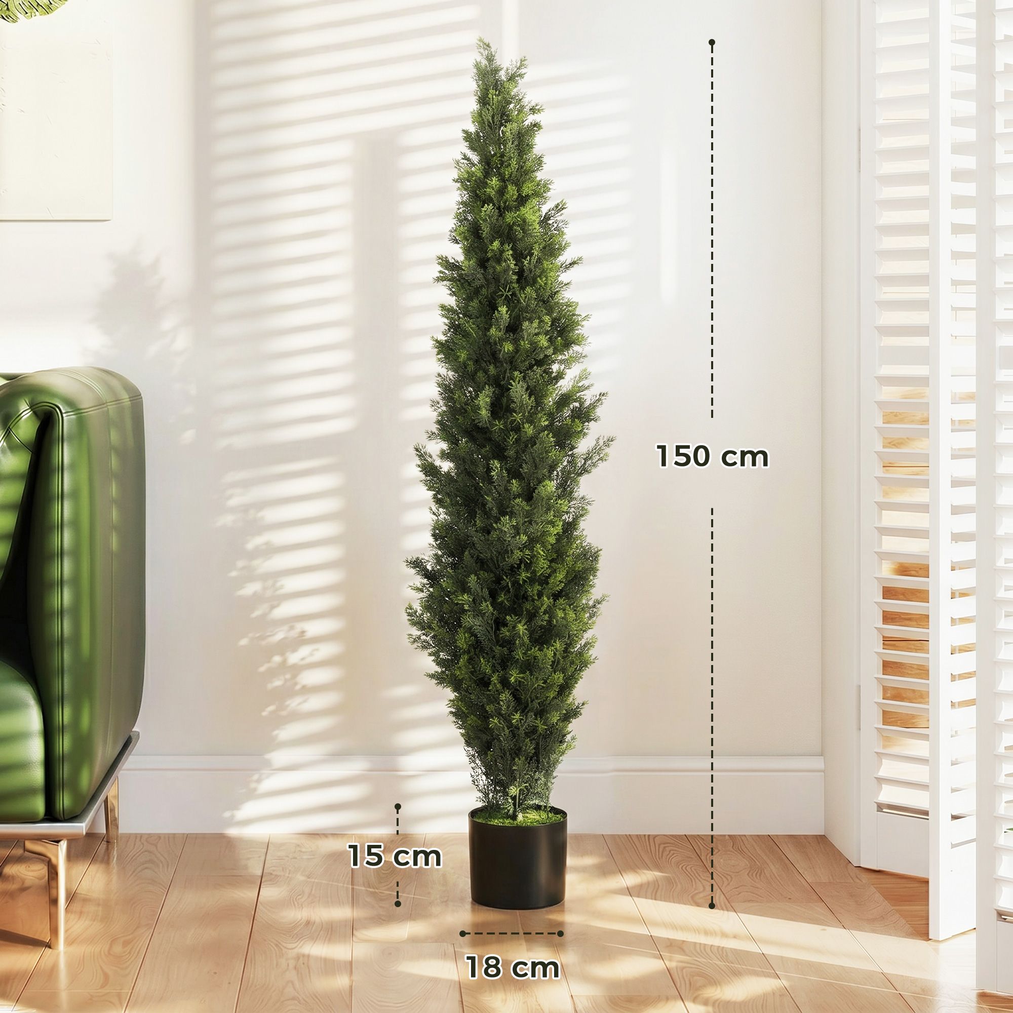 Homcom Set Decorative Artificial Plants Cypress In Weighted Pot, 150Cm In Green