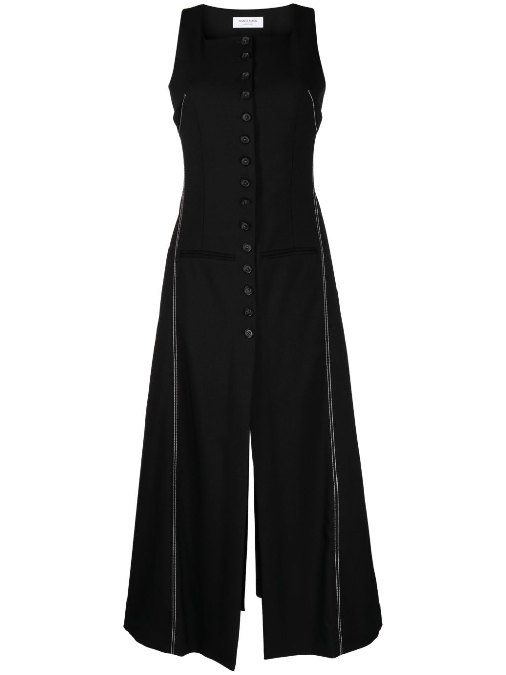 Button-front wool midi dress - Black