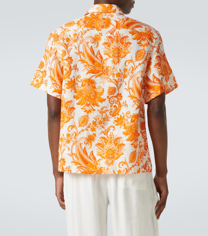Printed linen bowling shirt