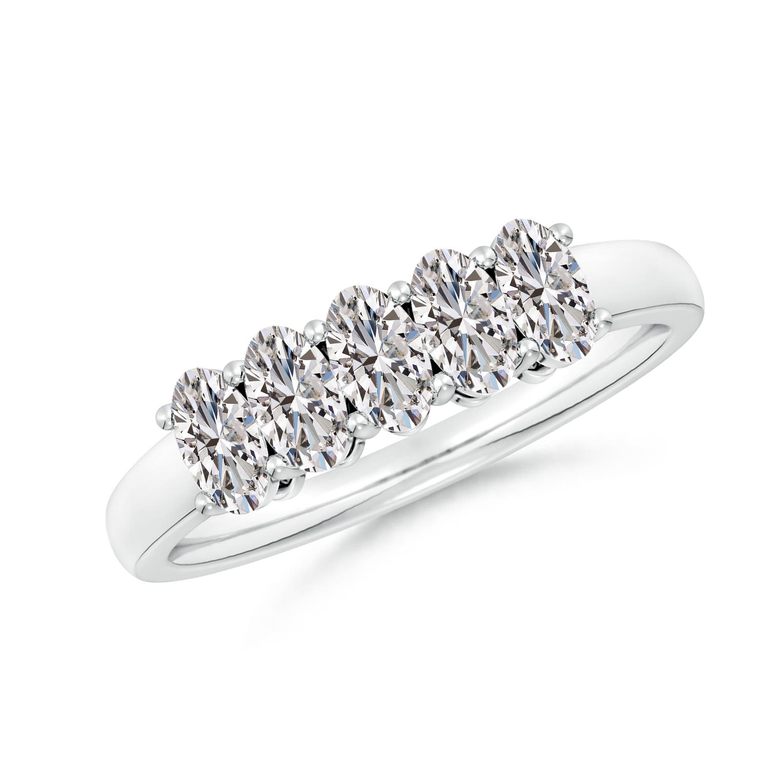Angara 1.05 Carats Prong-Set Oval Diamond Five Stone Wedding Ring in Platinum