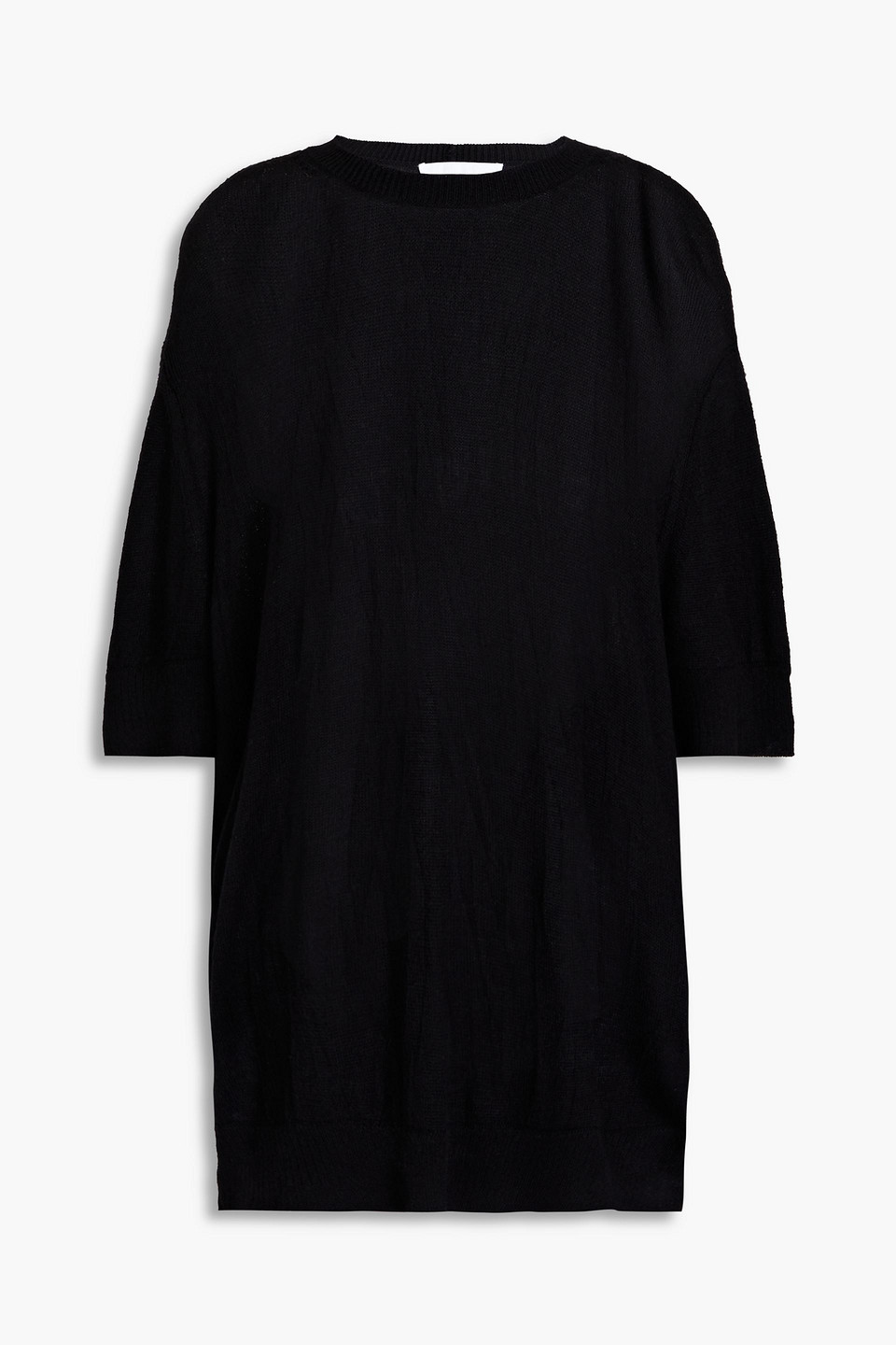 Crinkled merino wool-blend T-shirt - Black - XXS