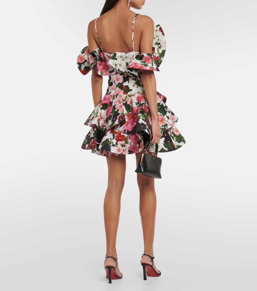 Ruffled floral cotton-blend minidress