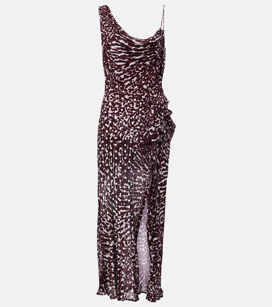Printed draped one-shoulder midi dress