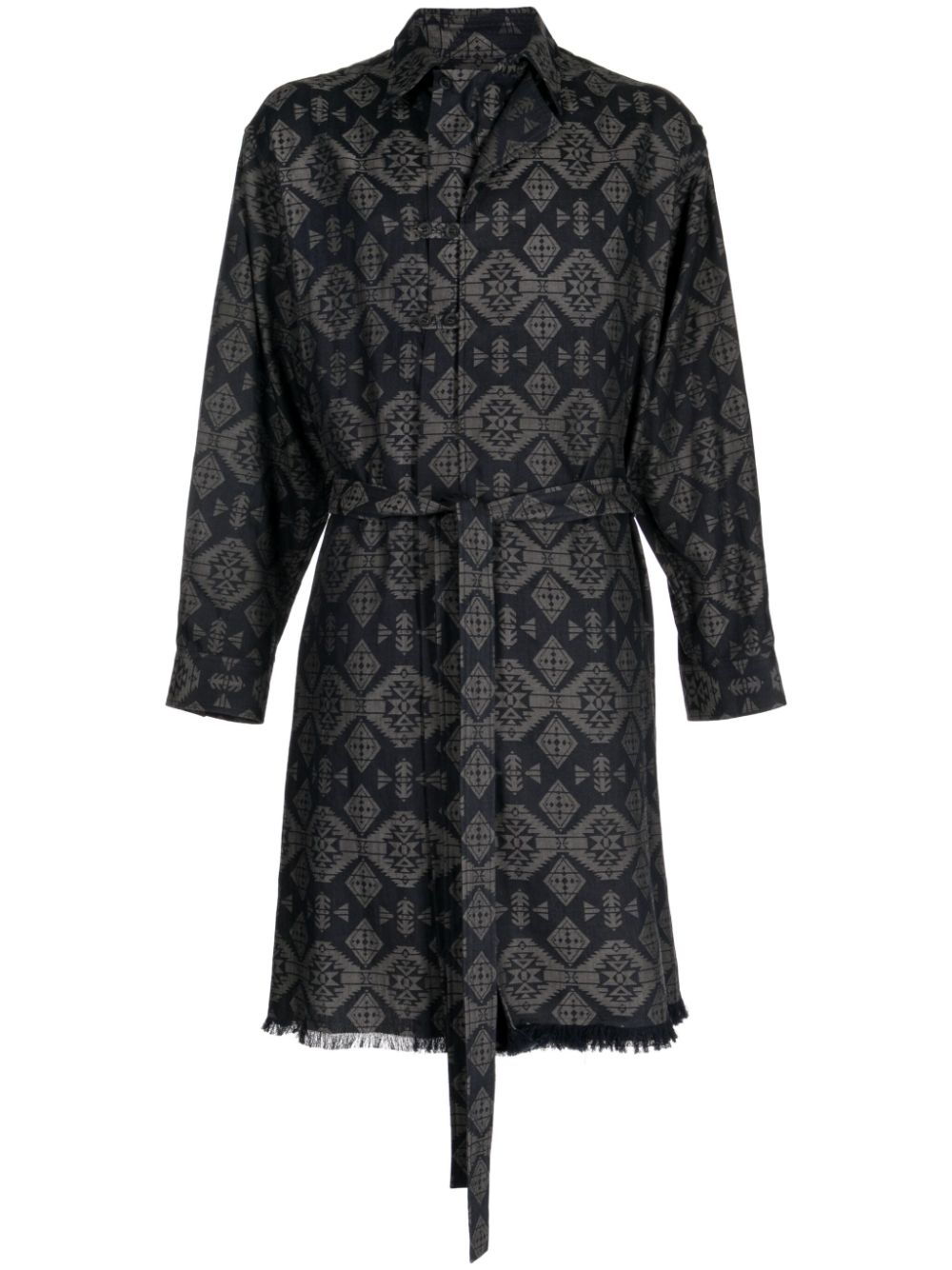 Graphic-print cotton trench coat - Black