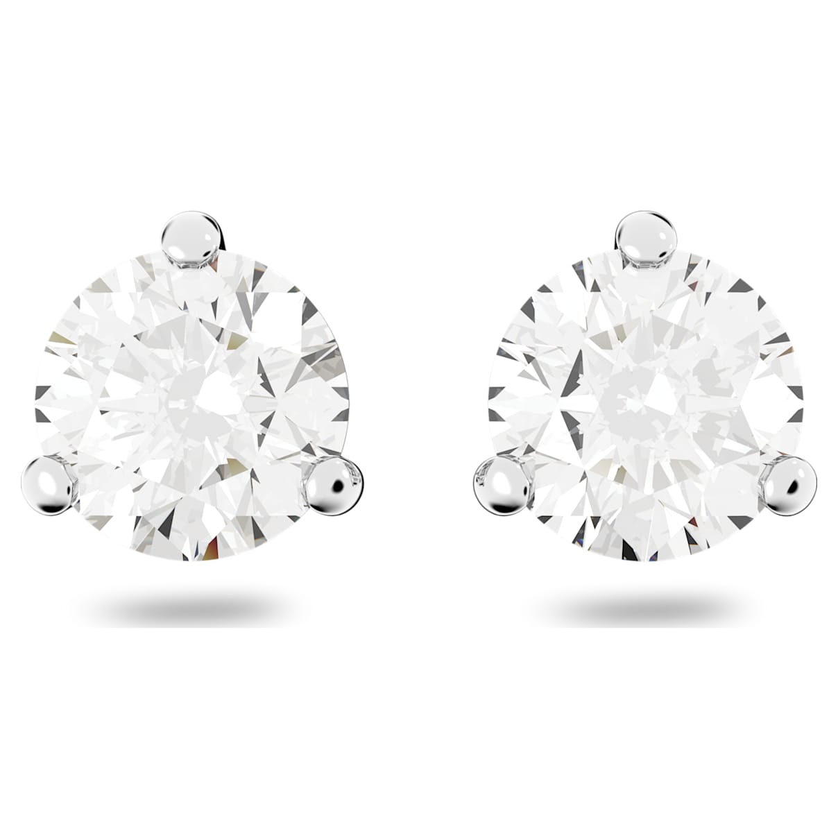 Solitaire stud earrings, Round cut, White, Rhodium plated