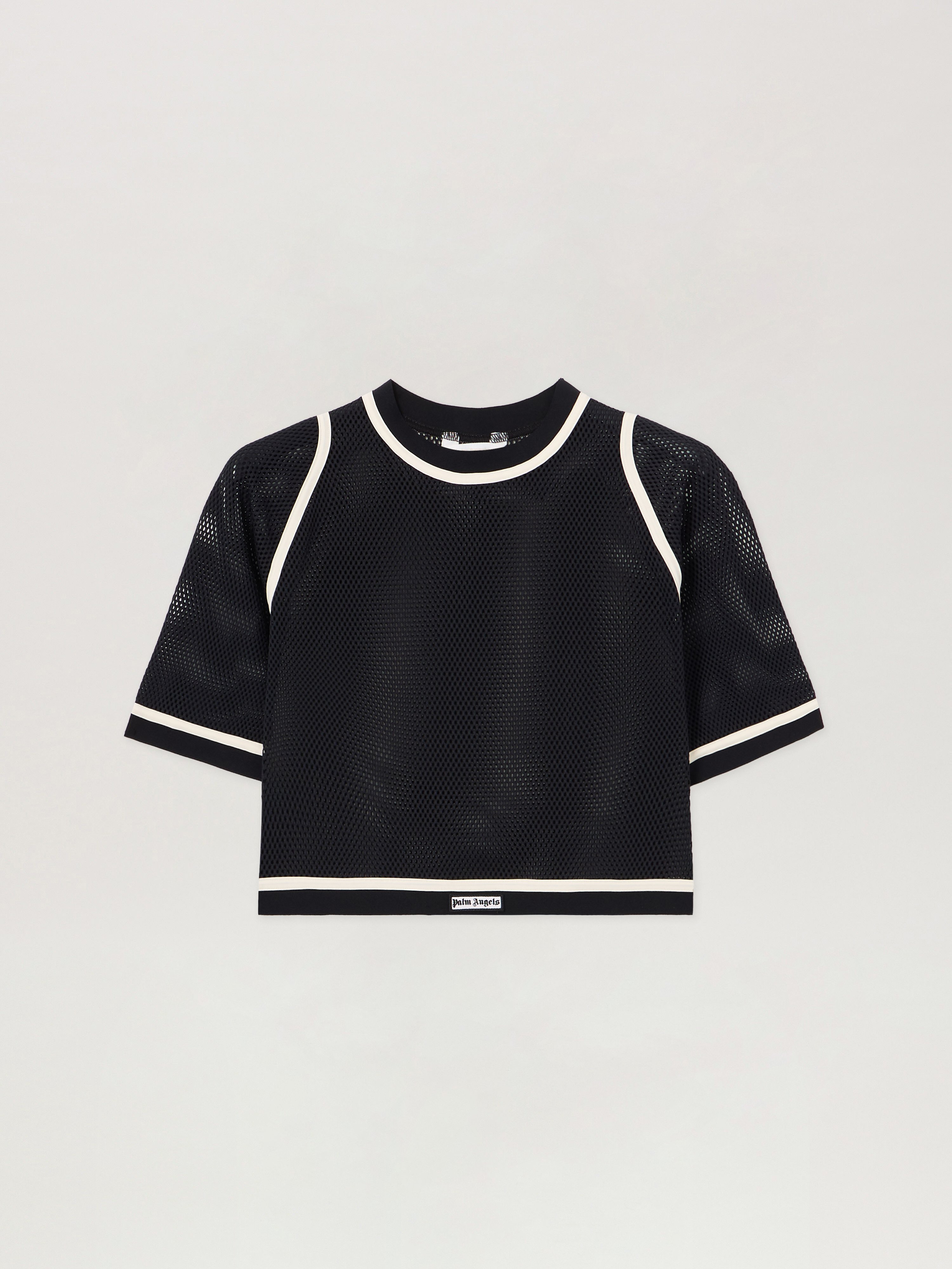 Logo Mesh Cropped Top Woman  Black Off White