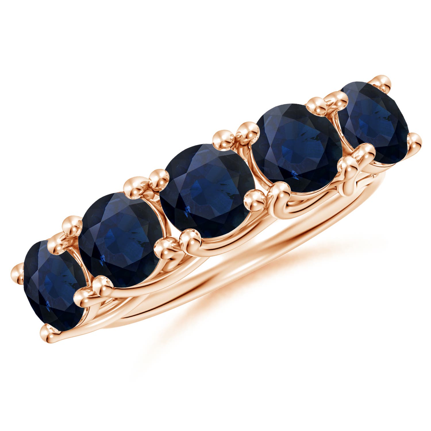 Angara 3.5 Carats Half Eternity Five Stone Blue Sapphire Wedding Band in 14K Rose Gold