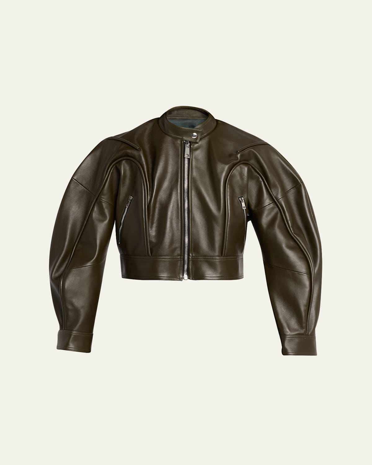 Tim Cropped Leather Biker Jacket