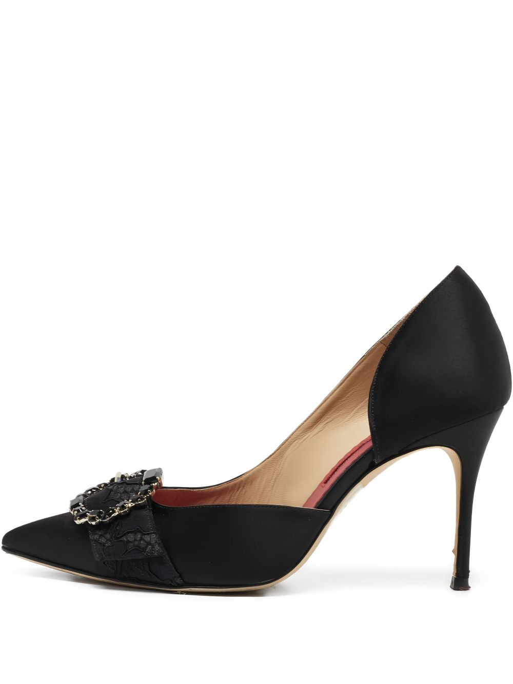 Pre-owned 110mm satin pumps - Black