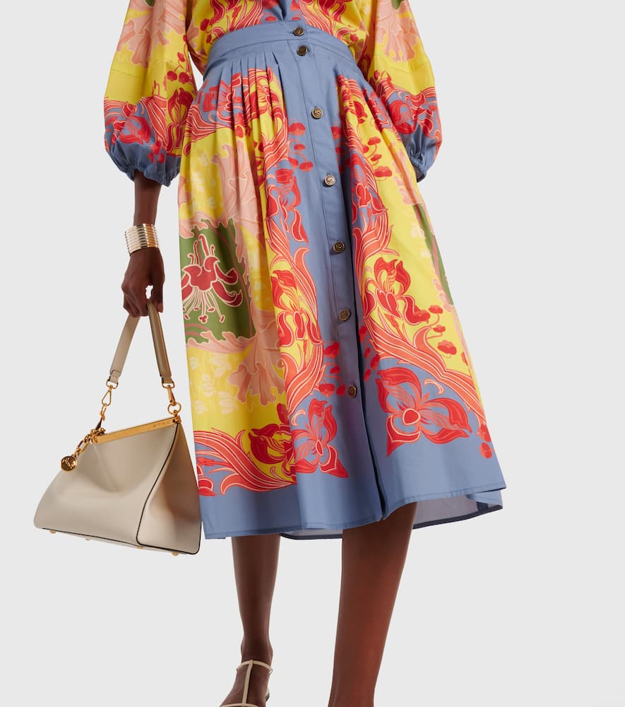 Printed cotton poplin midi skirt