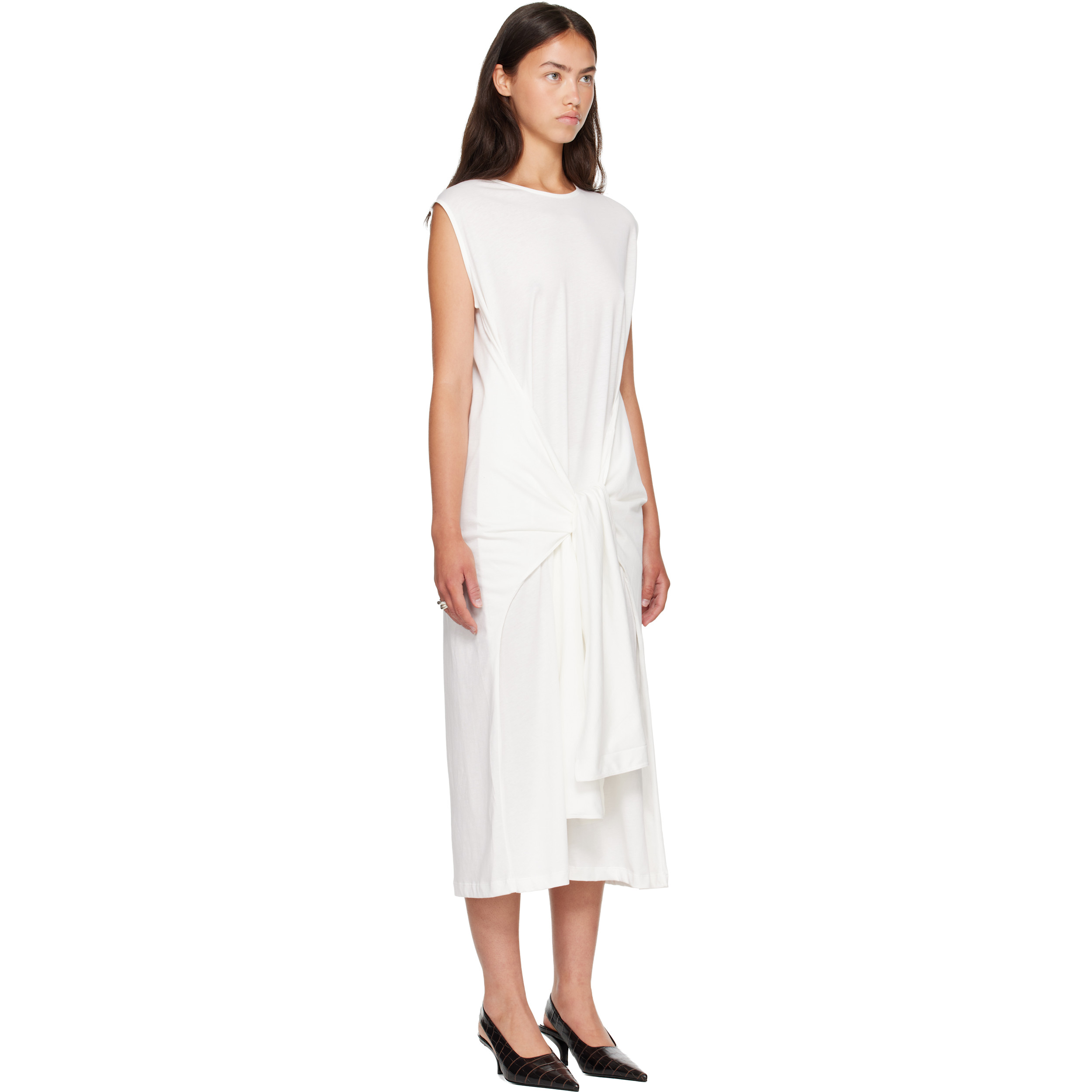Off-White Tie-Waist Jersey Midi Dress