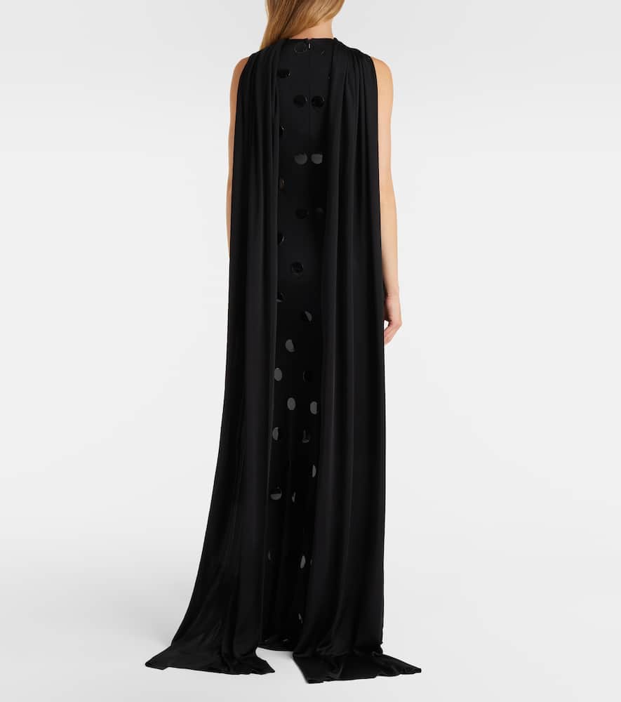 Embellished scarf-detail jersey gown