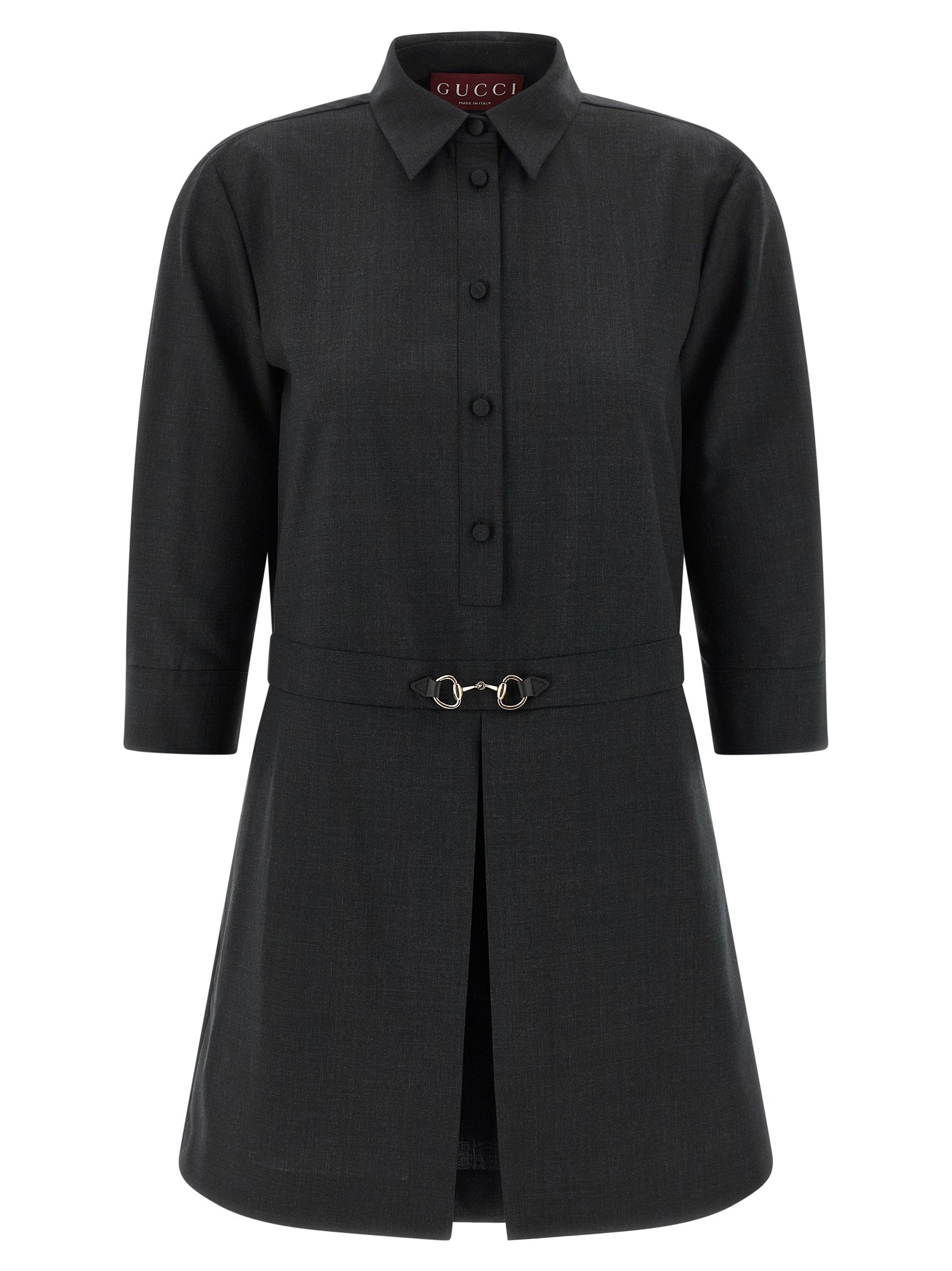 Wool Shirt Dress with Morsetto Detail Dress — Gray