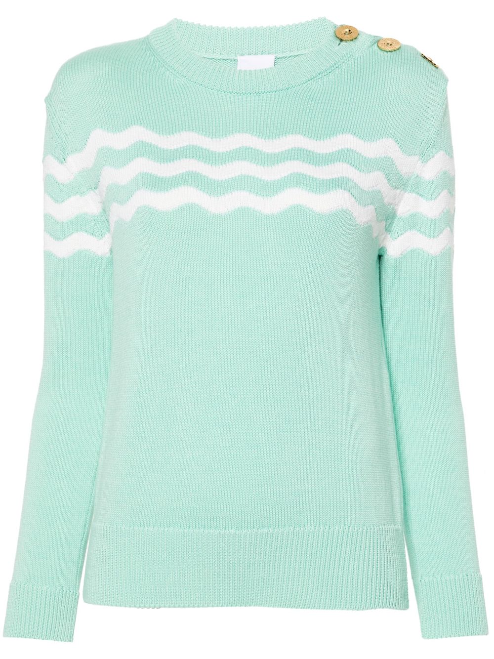 Wave-pattern crew-neck jumper - Green