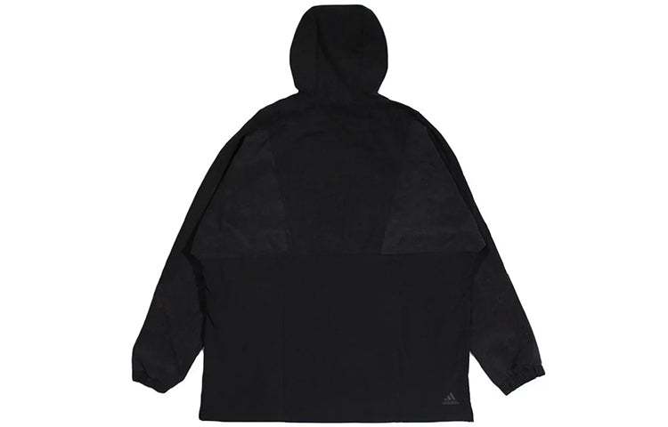 Half-zipped Hooded Windproof Sports Woven Jacket Men's Black
